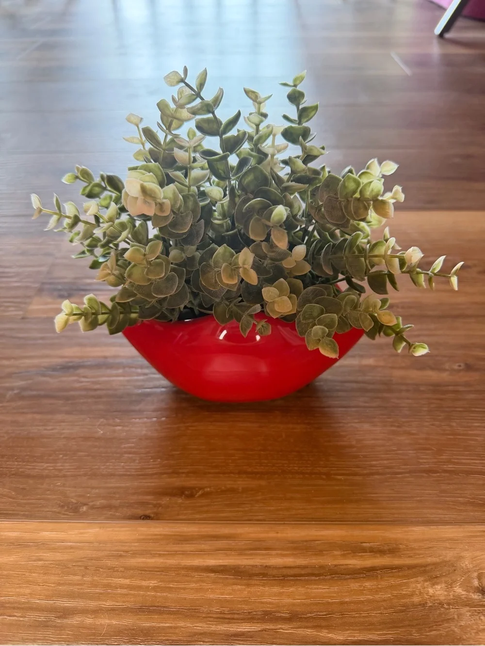 Red Gloss Ceramic Lip Planter - Decorative Home Accent